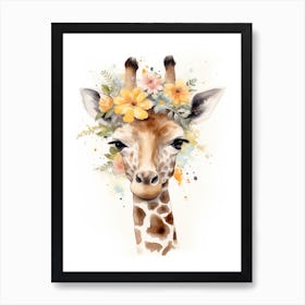 Floral Baby Giraffe Watercolour 2 Art Print