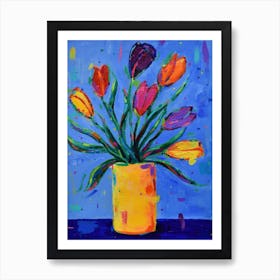 Tulips In A Yellow Vase Living Room Art print
