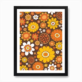 1970s Orange Floral Art Print