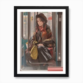 Girl In A Train Art Print