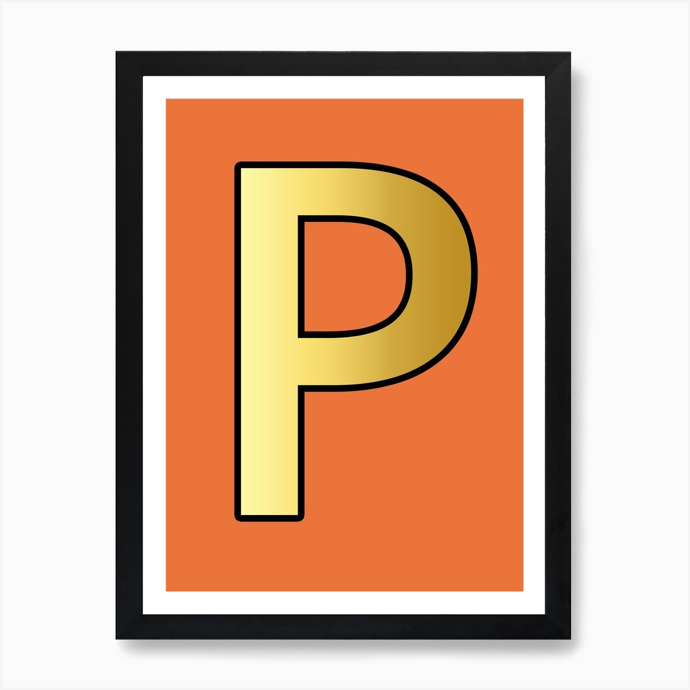letter p gold alphabet orange art print by mambo fy
