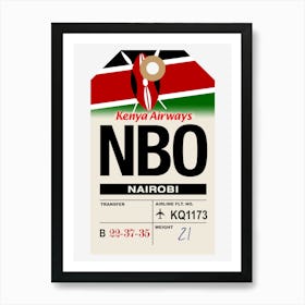 Nairobi (NBO) Kenya Vintage Airline Luggage Tag Art Print