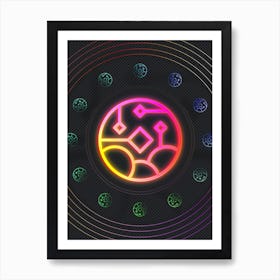 Neon Geometric Glyph in Pink and Yellow Circle Array on Black n.0407 Art Print