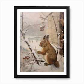 Vintage Winter Animal Painting Red Squirrel 3 Art Print