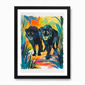 Black Lion Mating Rituals Fauvist Painting 4 Art Print