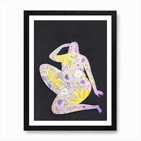 Female body in cute yellow and lilac colors Art Print