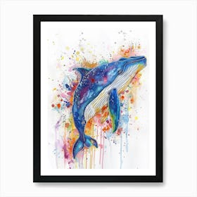 Blue Whale Colourful Watercolour 2 Art Print