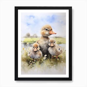 Ducklings & Mother Watercolour 5 Art Print