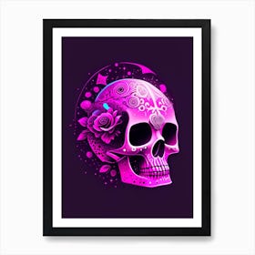 Skull With Cosmic Themes Pink 5 Mexican Art Print