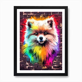 Aesthetic Pomeranian Dog Puppy Brick Wall Graffiti Artwork Art Print