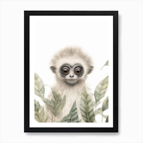 Watercolour Jungle Animal Baby Gibbon 1 Art Print