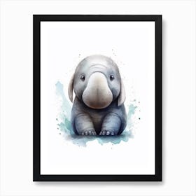 Watercolour Jungle Animal Baby Manatee 1 Art Print