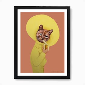 Cat Eating Banana Art Print