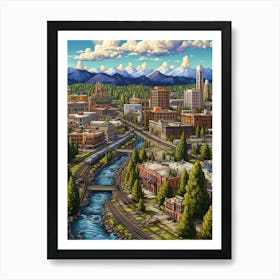 Spokane Washington Pixel Art 9 Art Print