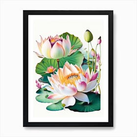 Lotus Flowers In Park Decoupage 7 Art Print