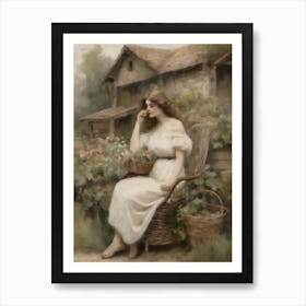 British Lady Sitting On The Rosewood Chair Art Print