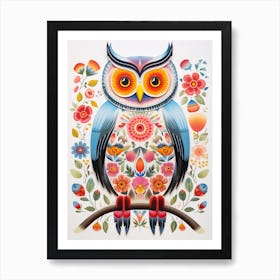 Scandinavian Bird Illustration Great Horned Owl 2 Art Print