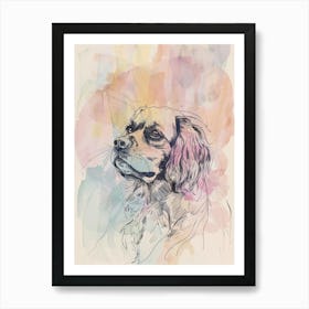 Pastel Tibetan Spaniel Dog Pastel Line Illustration  1 Art Print