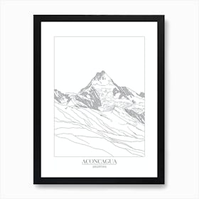 Aconcagua Argentina Line Drawing 8 Poster Art Print