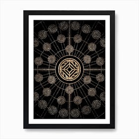 Geometric Glyph Radial Array in Glitter Gold on Black n.0397 Art Print