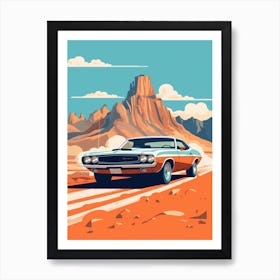 A Dodge Challenger In The Andean Crossing Patagonia Illustration 2 Art Print