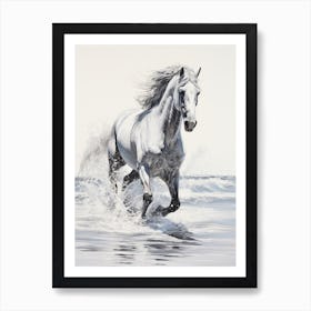 A Horse Oil Painting In Grace Bay Beach, Turks And Caicos Islands, Portrait 3 Art Print