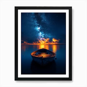 Night Sky With A Boat Art Print