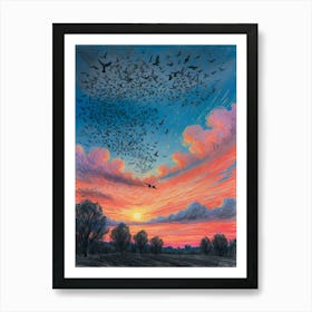 Crows At Sunset Poster