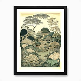Rikugien Gardens, Japan Vintage Botanical Art Print