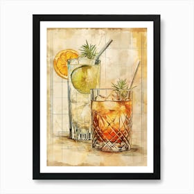 Rosemary Cocktail Watercolour Art Print