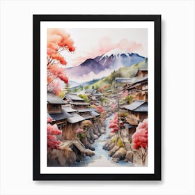 Watercolor Of Japanese Village 1 Art Print