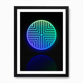Neon Blue and Green Abstract Geometric Glyph on Black n.0099 Art Print