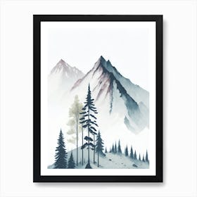 Mountain And Forest In Minimalist Watercolor Vertical Composition 306 Art Print