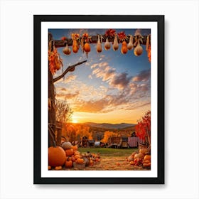 A Photograph Showcasing A Thanksgiving Festival Scene Set In A Rustic Fall Evening Wooden Decoratio (5) 1 Art Print