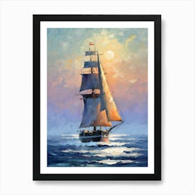 Sailing Ship At Sunset 3 Art Print