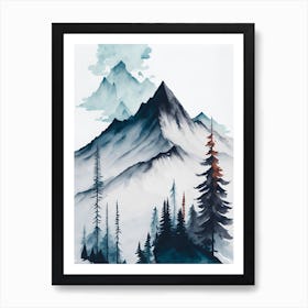 Mountain And Forest In Minimalist Watercolor Vertical Composition 193 Art Print