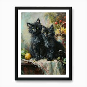 Two Black Cats Rococo Inspired Painting 4 Art Print