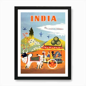 India, Family In Traditional Carriage, Vintage Travel Poster Póster