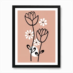 Flowers On A Pink Background Art Print