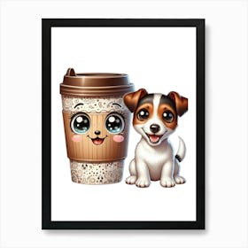 Cute Dog And Cup Of Coffee 1 Art Print