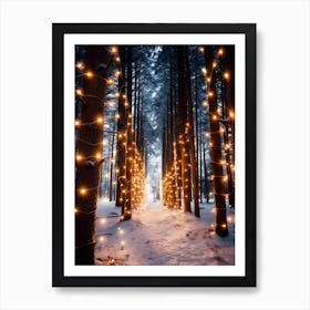 Christmas Lights In The Forest Art Print