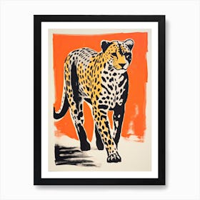 Cheetah, Woodblock Animal  Drawing 1 Art Print