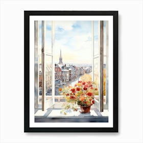 Window View Of Reykjavik Iceland In Autumn Fall, Watercolour 2 Art Print