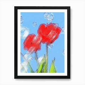 Red Tulips With Bubbles Art Print