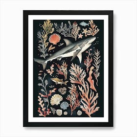 Pelagic Thresher Shark Black Seascape Art Print