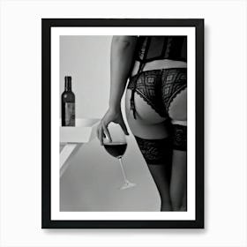 Erotic Woman Drinking Wine Art Print