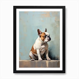 Bulldog Dog, Painting In Light Teal And Brown 0 Art Print