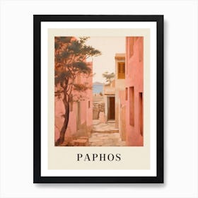 Paphos Cyprus 1 Vintage Pink Travel Illustration Poster Art Print