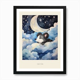 Baby Skunk Sleeping In The Clouds Nursery Poster Art Print