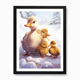 Winter Duckling Family Animated 3 Art Print